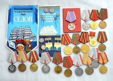 RUSSIA USSR SOVIET MEDALS BADGES SET WITH DOCUMENTS MILITARY ARMY COLLECTION LOT picture