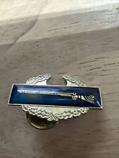 Vintage WWll Goldtone Blue Enamel Military Rifle Lapel Pin picture