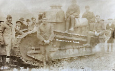 RARE   WW1 US ARMY TANK CORP CREW with RENAULT FT TANK in LUXEMBOURG 1918 PHOTO picture
