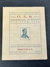 Civil War GAR Lincoln Centenary Memorial Program Berwick PA Church Program 1909