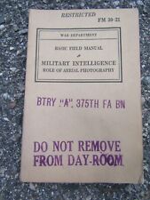 WW2 1940 FIELD BOOK MILITARY INTELLIGENCE FM 30-21 - Aerial Photography picture