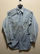 Vtg WWII Military USN Denim Chambray 40s Workwear Shirt Navy picture