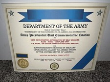 ARMY PRESIDENTIAL UNIT CITATION COMMEMORATIVE CERTIFICATE ~ TYPE-2 / W/PRINTING