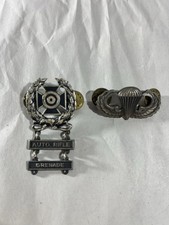 Two USA Military Record Fire Award Badge & Paratrooper Wings-Pinch SILVER Filled