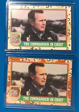 (2) Rare 1991 Topps Desert Storm Commander in Chief George Bush Cards, 1 Error picture