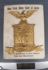 NY STATE Militia M1881 HELMET PLATE New York with Attachment Wires on Card