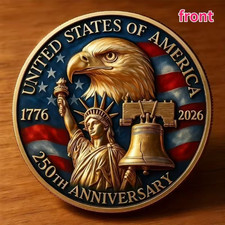 America USA 250th Anniversary Commemorative 3-D Challenge Gift Coin 1776-2026