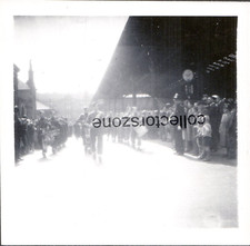 1950's British Army Band Marching Through Unidentified Town Photo 2.25x2.25 In