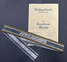 German WW2 WWII Military Award Document W Afrikakorps Cuff Title Afrika picture