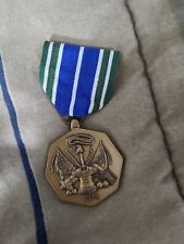 Vintage US Army Military Achievement Mini Medal and Green Blue Ribbon Octagon picture