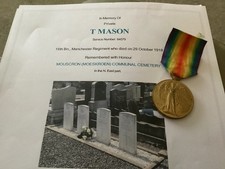 WW1 Victory Medal DOW Mason 16th Manchester Regiment Clayton Le Moors Lancashire