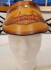 LEATHER MOTORCYCLE 1970's VISOR  CAP ADJUSTABLE BIKER STYLE 