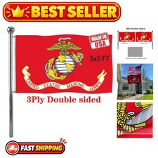 3x5 Ft Double Sided Marine Corps Flag Outdoor Polyester Banner with 2 Grommets