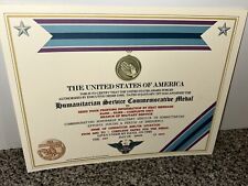 HUMANITARIAN SERVICE MEDAL COMMEMORATIVE CERTIFICATE ~ W/PRINTING TYPE-1 picture