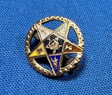 C.1925 Order of the Eastern Star 10K Gold PIN ~ Working Clasp, Fine Enamel Work