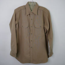 Vintage 1961 Military Men's Shirt 44R Tropical Worsted Khaki Wool L/S Button Up picture