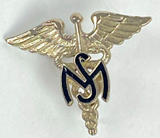 Vintage US Military Army Officer Medical Service Crest Pin Enamel Inlay 1