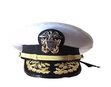 USN NEW ADMIRAL VISOR WHITE HAT MADE IN USA BY BERNARD CAP. SIZE 7 3/4 (XL) picture