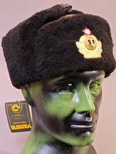 USSR Navy Officer Black Mouton Sheepskin NATURAL Fur Ushanka Hat size 59 L