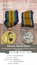 WW1 Victory & British War Medal To Pte D G Davies Army Service Corps & Research