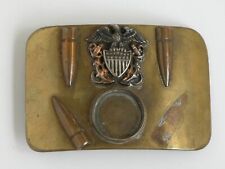 Vtg WWII Military Brass Bullet Belt Buckle Trench Art NAVY EAGLE Sterling Silver picture