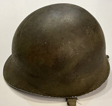 Original 1942 Camo Painted WWII U.S. Army M-1 Helmet Fixed Loop Front Seam picture