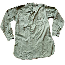 Vintage Swedish Army OD Green Work Shirt Military Cotton Field Uniform Olive 40 picture