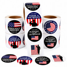500 Veteran Support Stickers 1.5" Roll Thank A Veteran Patriotic USA