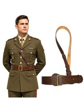 Sam Brown Belt Genuine Leather Complete with Shoulder Cross Strap,Brown Leather