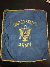 VINTAGE WWII UNITED STATES ARMY PILLOW COVER SATIN BLUE GOLD ROPE COLLECTIBLE US picture