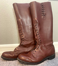 Vintage RCMP Mounted Police Leather Riding Boots High Brown Lace Up SIZE 11
