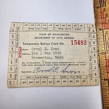 Vintage 1950s temporary war ration card no. 15482 kitsap Washington picture