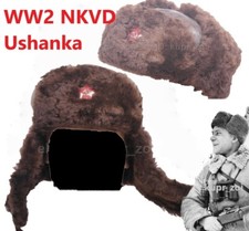 NKVD Komissar Fur leather Hat Cap M43 Sz 56 Soviet Red Army