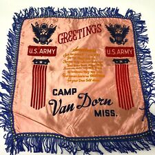VTG WW2 Sweetheart Satin Pillow Case Sham Camp Van Dorn Mississippi US Army P25 picture