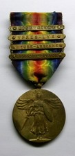 VINTAGE WW I Victory Medal with 4 Battle Bars