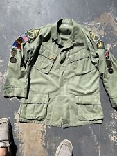 Vtg 1968 Vietnam OG 107 Slant Pocket Jungle Jacket Shirt Ripstop Med Reg Patches picture