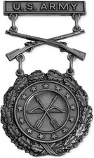 ARMY Excellence in Competion Oxidized Rifle  USA Made Military Badge 2 Pins Back