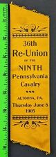 Vintage 1905 Pennsylvania Civil War Veterans Cavalry Reunion Ribbon Altoona PA picture