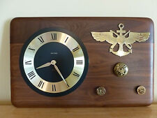 Custom Vintage Military Insignia Folk Art Wall Clock Brass Solid Walnut. NICE picture
