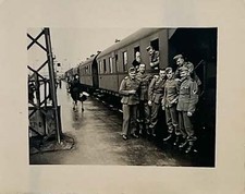 WW2 Photo German Army Soldiers By Train Passenger Car Female Looking Back