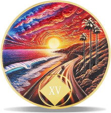 15 Year Sunset Coastal Road Sobriety Coin – Journey into Serenity NA Medal