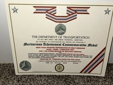 DOT - MERITORIOUS ACHIEVEMENT MEDAL COMMEMORATIVE CERTIFICATE ~TYPE-2 w/PRINTING
