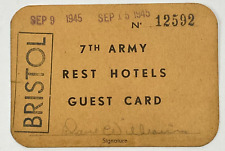 WWII Era 7th Army Major Infantry Bristol Hotel Guest Card Belgium Signed picture