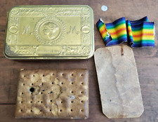 Original WWI Hard Tack Biscuit with 1914 Christmas Brass Tin, Ribbon, Tag picture