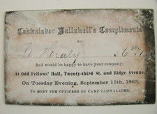 CIVIL WAR CAMP CADWALADER 56TH PENNSYLVANIA OFFICER INVITATION