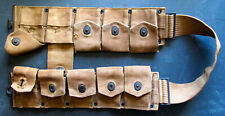 ANTIQUE  WWI CANVAS AMMO BELT LONG 5-18 well used stained torn with 10 pouches picture