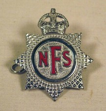 Vintage British NFS CAP BADGE - NATIONAL FIRE SERVICE - WW2 ERA Kings Brigade