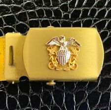 VTG US Navy Brass Belt Buckle Vanguard 2-Tone Emblem For 1” Strap Officers Solid picture