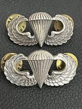 (2) VINTAGE STERLING SILVER PARATROOPER AIRBORNE JUMP WINGS PIN 1.5” LONG 925 picture