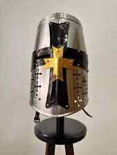 Helmet Medieval Sca Larp Crusader Templar Knight Armor Great Steel Brass HelmetH picture